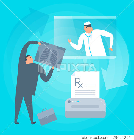Doctor consults online by computer, prints rx.  29621205