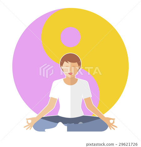 oman meditates in the lotus with yin-yang sign. oman meditates in the lotus with yin-yang sign. 29621726