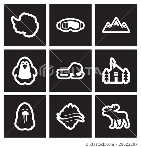 Set of flat icon in black and white style Arctic - Stock Illustration ...
