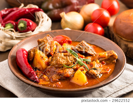 Hungarian goulash in plate 29622552
