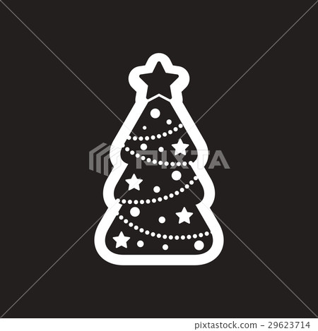 Flat icon in black and white Christmas tree-插圖素材 [29623714] - PIXTA圖庫