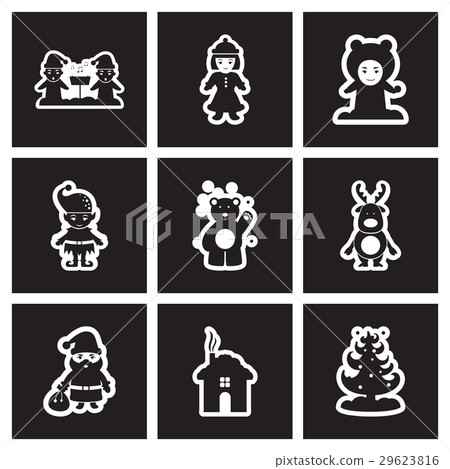 Set of flat icons in black and white Christmas - Stock Illustration ...