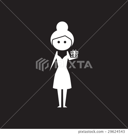 Flat icon in black and white girl with gift Flat icon in black and white girl with gift 29624543