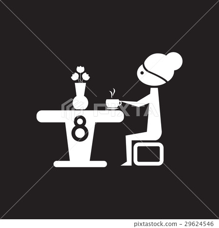 Flat icon in black and white girl drinks coffee Flat icon in black and white girl drinks coffee 29624546