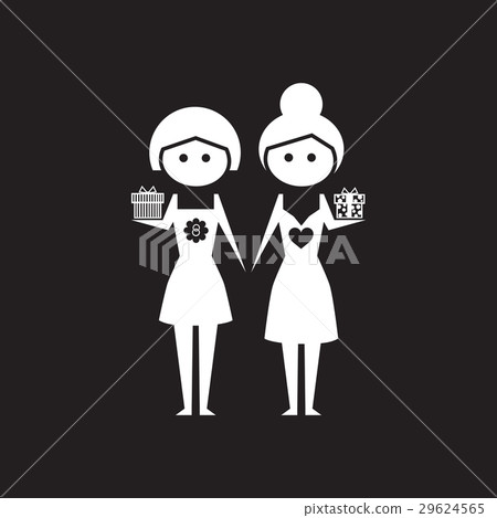 Flat icon in black and white girls with gift Flat icon in black and white girls with gift 29624565