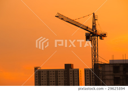 Silhouette Crane on Sunset Background Silhouette Crane on Sunset Background 29625894