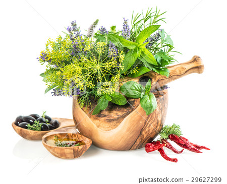Olive oil with fresh herbs and spieces dill 29627299