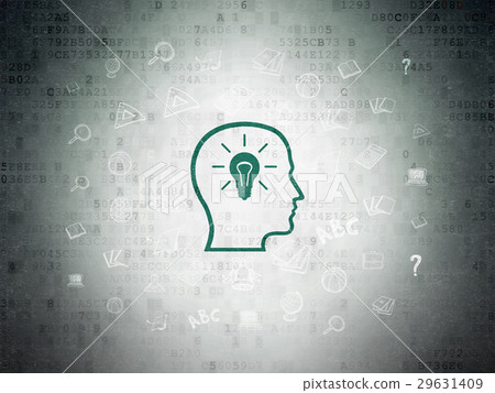 Studying concept: Head With Lightbulb on Digital Studying concept: Head With Lightbulb on Digital 29631409
