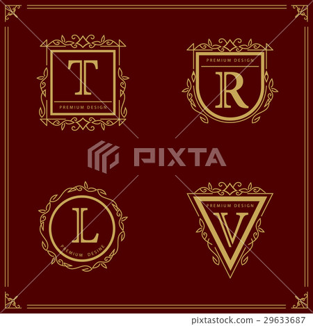 Monogram template set. Calligraphic line logo 29633687