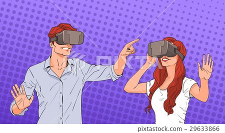Woman And Man Wear Virtual Reality Digital Glasses - Stock Illustration ...