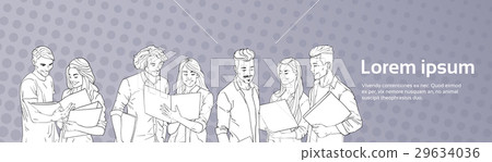 Young People Group Students Reading Over Pop Art 29634036