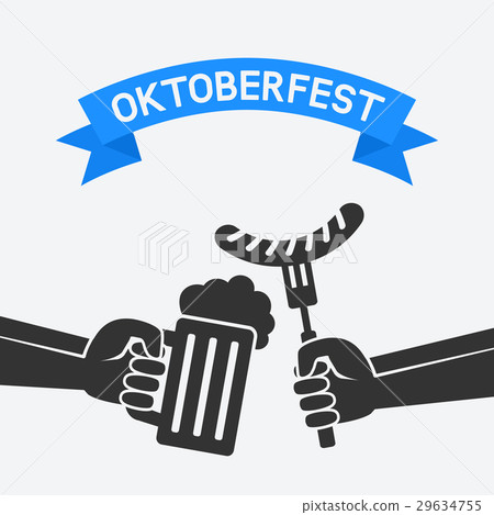 Oktoberfest concept. Hand with beer mug sausage 29634755