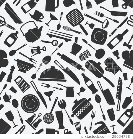 kitchen cookware monochrome seamless pattern 29634758