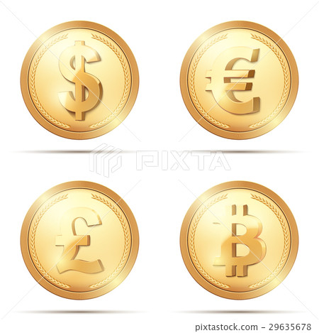 Gold coin set with currency sign. 29635678