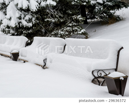 Benches under snow 29636372