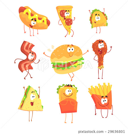 Funny fast food, set for label design. Cartoon Funny fast food, set for label design. Cartoon 29636801