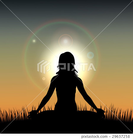 Silhouette of a Woman acts yoga against the 29637258
