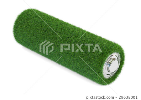 Battery from grass. Ecology, green energy concept Battery from grass. Ecology, green energy concept 29638001
