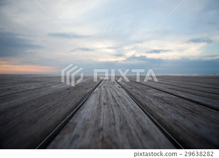 Close up old wooden flooring and tropical beach 29638282