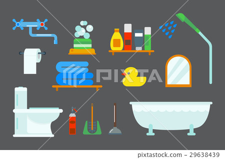 Bath equipment icons shower flat style colorful 29638439