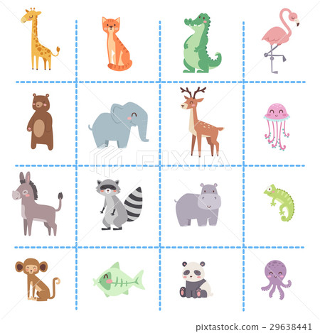 Cute zoo cartoon animals isolated funny wildlife 29638441