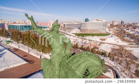 Monument to Salavat Yulaev in Ufa at winter aerial 29638998