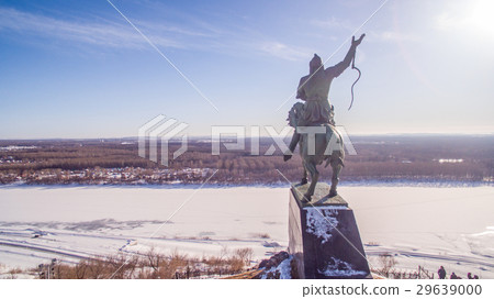 Monument to Salavat Yulaev in Ufa at winter aerial 29639000