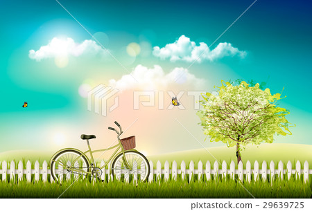 Nature meadow landscape with a bicycle. Vector. Nature meadow landscape with a bicycle. Vector. 29639725