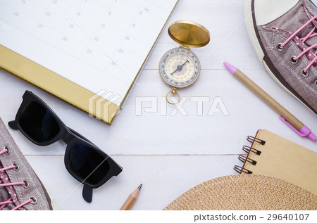 Travel accessories on white wooden background 29640107