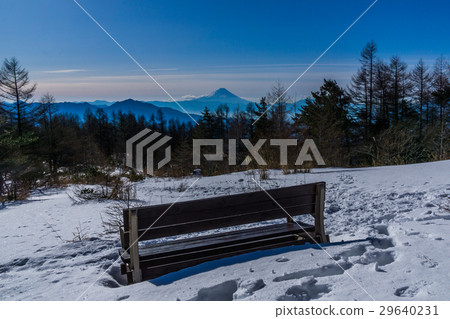 Snow mountain bench and Mt. Fuji Snow mountain bench and Mt. Fuji 29640231
