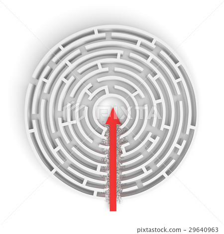3d rendering of a round maze with a red arrow 3d rendering of a round maze with a red arrow 29640963