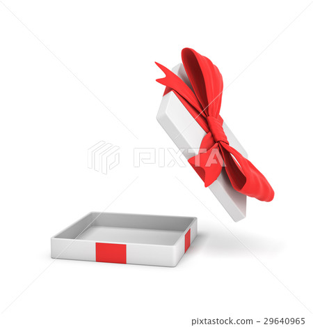 3d rendering of a white flat gift box with a red 3d rendering of a white flat gift box with a red 29640965