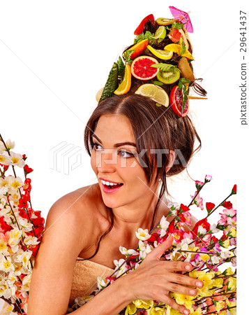 Hair mask from fresh fruits on woman head and 29641437
