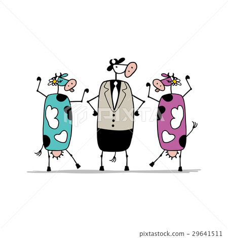 Funny bull and cows, sketch for your design 29641511