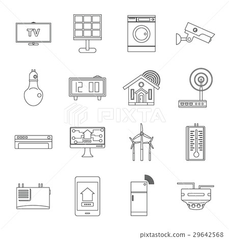 Smart home house icons set, outline style - Stock Illustration ...