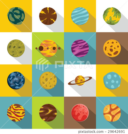 Fantastic planets icons set, flat style 29642691