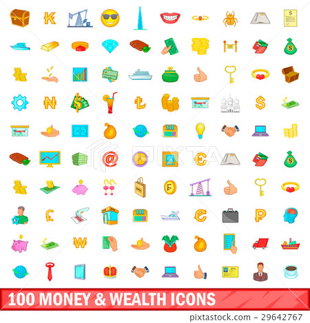 100 money and wealth icons set, cartoon style 100 money and wealth icons set, cartoon style 29642767