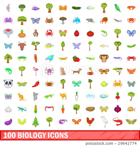 100 biology icons set, cartoon style 100 biology icons set, cartoon style 29642774