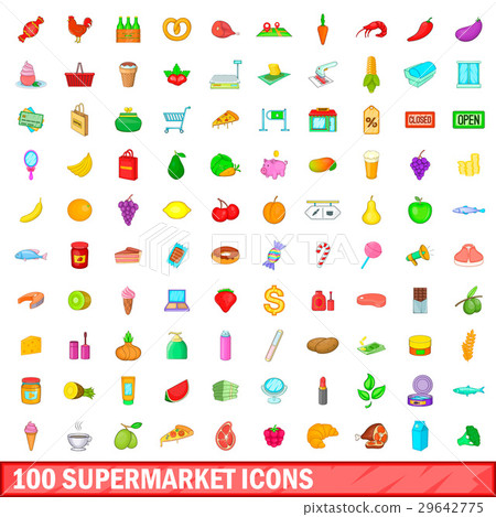 100 supermarket icons set, cartoon style 100 supermarket icons set, cartoon style 29642775