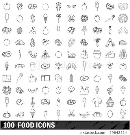 100 food icons set, outline style - Stock Illustration [29642814] - PIXTA