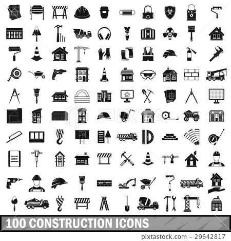 100 construction icons set in simple style 100 construction icons set in simple style 29642817