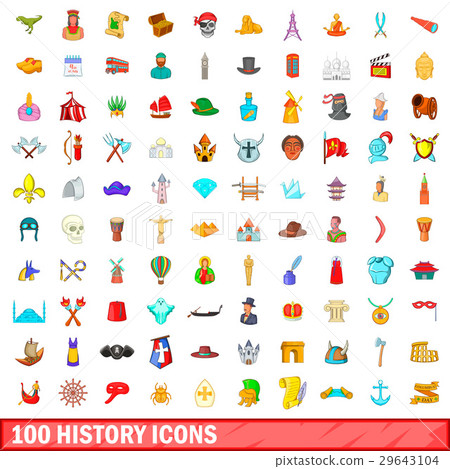 100 history icons set, cartoon style 29643104