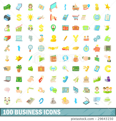 100 business icons set, cartoon style 100 business icons set, cartoon style 29643150