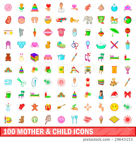 100 mother and child icons set, cartoon style 100 mother and child icons set, cartoon style 29643153
