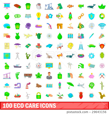 100 eco care icons set, cartoon style 29643156