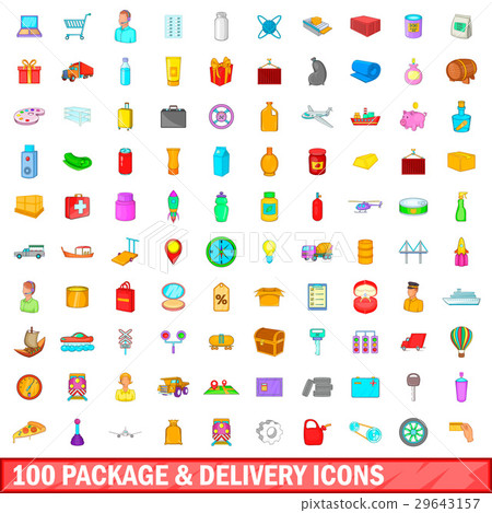 100 package and delivery icons set, cartoon style 100 package and delivery icons set, cartoon style 29643157