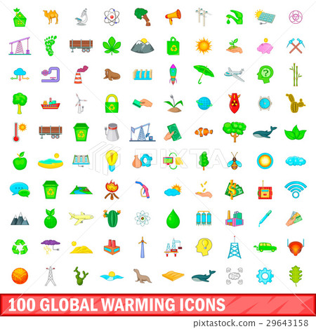 100 global warming icons set, cartoon style 100 global warming icons set, cartoon style 29643158