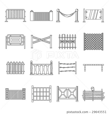 Fencing icons set, outline style Fencing icons set, outline style 29643551