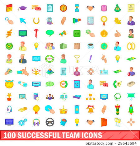 100 successful team icons set, cartoon style 100 successful team icons set, cartoon style 29643694