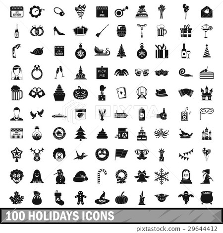 100 holidays icons set in simple style 29644412